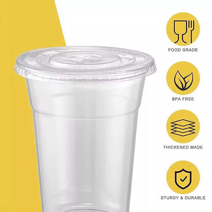 🚰Disposable To-Go Plastic Cups with Lids, 10 Pack