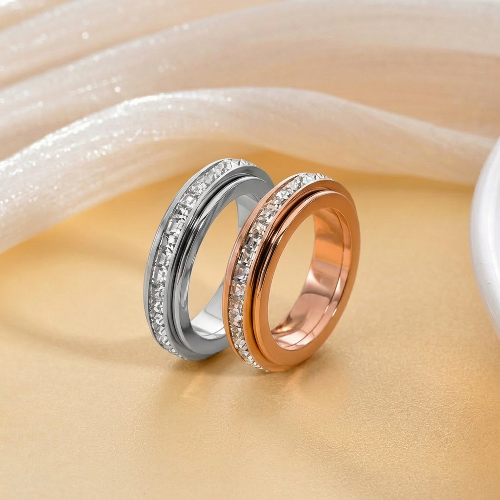 ✨Simple single-row diamond rotating ring