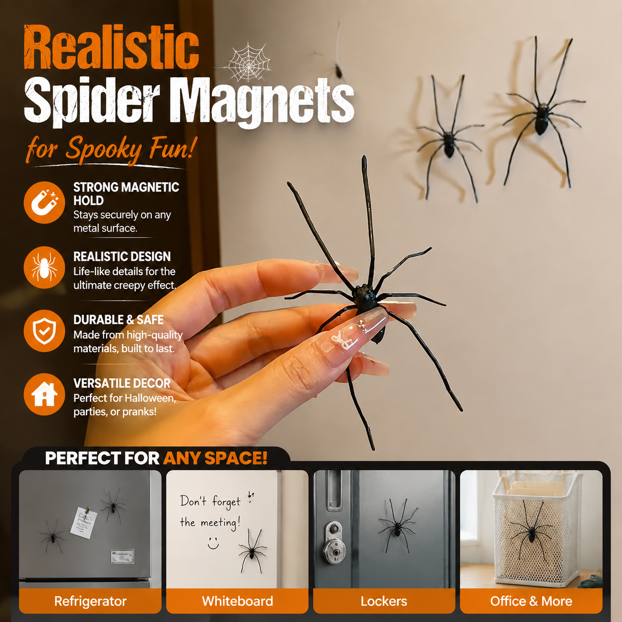 Halloween Prank Fake Spider Magnetic Fridge Sticker（5PCS）