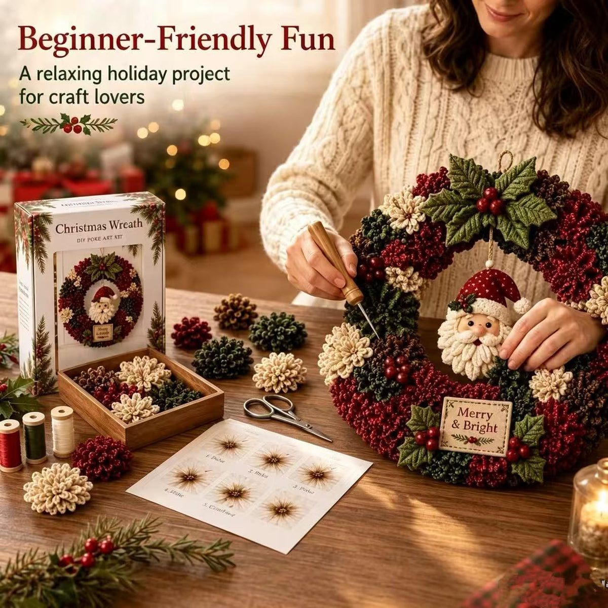 3D Fabric Stamped Wreath DIY Set, Adult Christmas Wreath Craft Set
