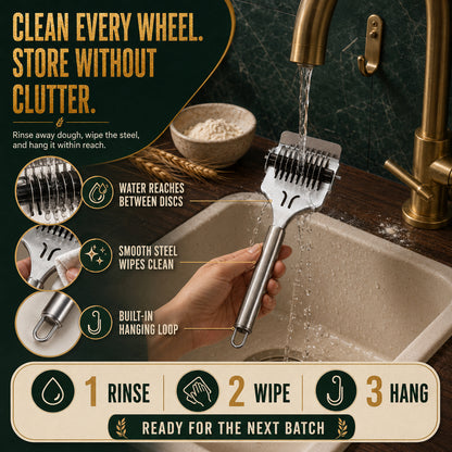 Buy 1 Get 1 Free🍝 Perfect Homemade Noodles in One Smooth Roll! 9-Wheel Stainless Steel Noodle & Dough Cutter ✨
