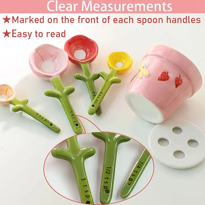 🏺Decorative flowerpot ceramic measuring spoon set with storage base