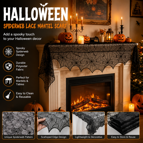 Halloween Lace Spiderweb Fireplace Decorative Towel