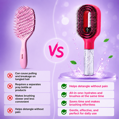 2‑in‑1 Spray Hair Brush, Refillable Detangling Styling Brush with Built‑in Water Spray
