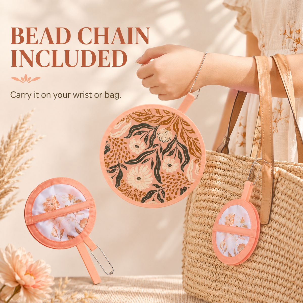 🌸4 Pack Boho Floral Folding Hand Held Round Fan