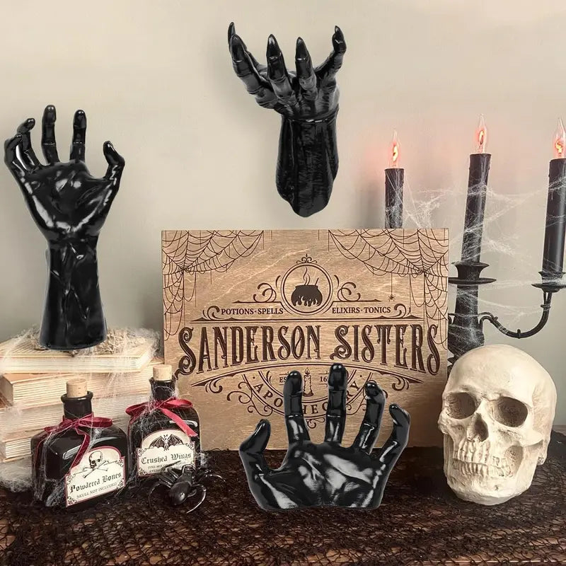 🕯️ Halloween Wall Mounted Creepy Reaching Hands with Lighted Candles, Life-Sized Horror Hands