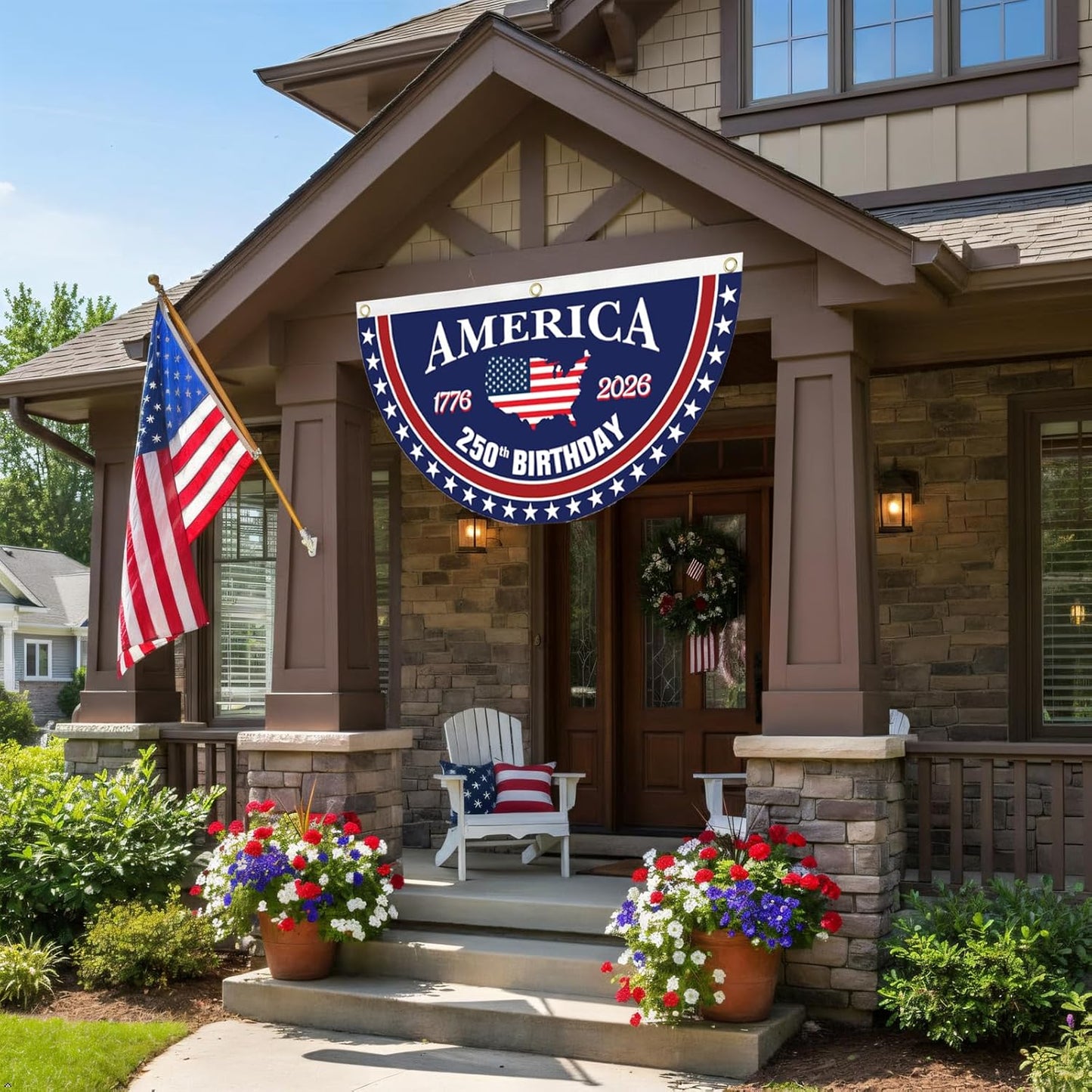 🔥Hot Sale 49% off🌟🦅 America 250th Birthday Semicircular Independence Day Porch Decor Flag