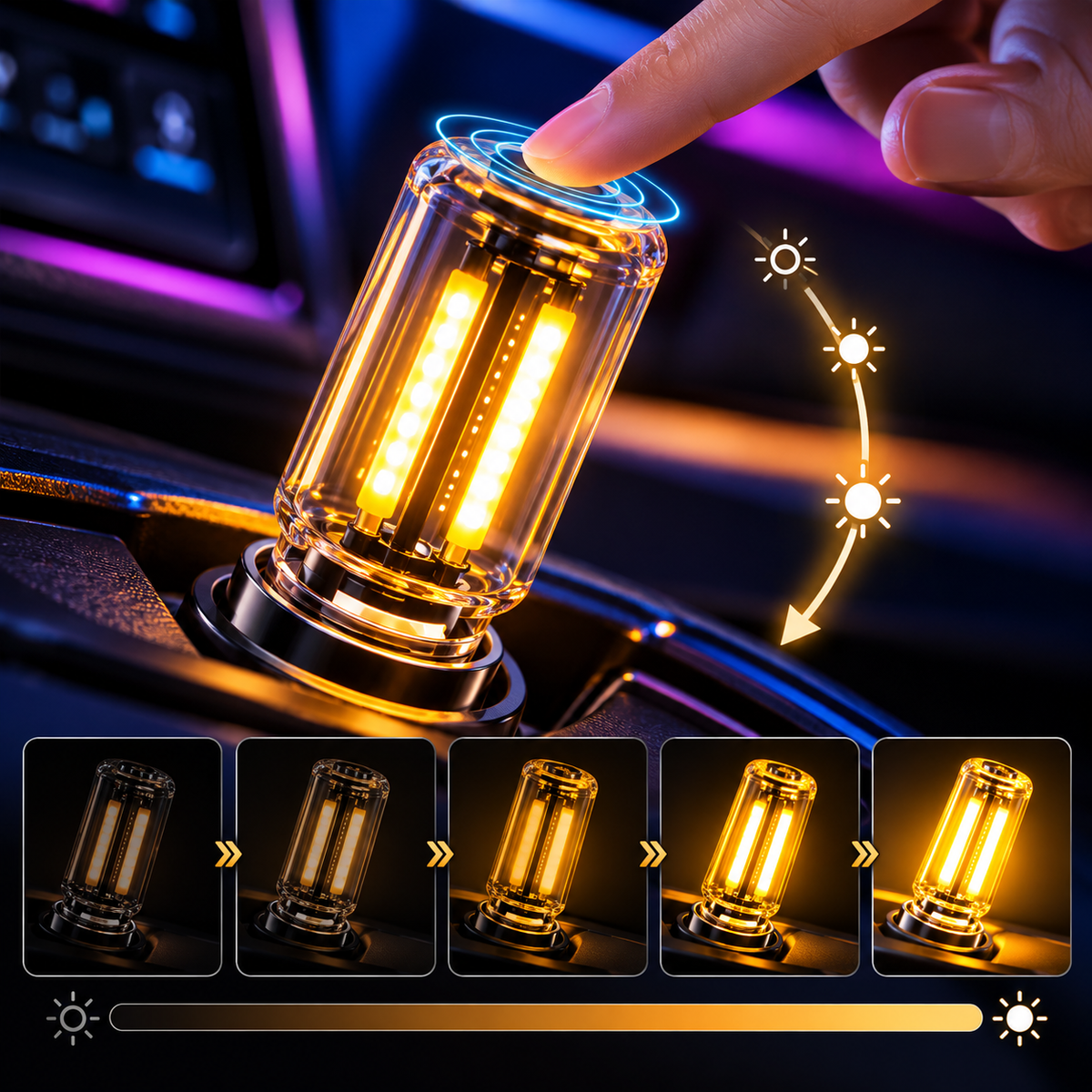 💡Dimmable Car USB Night Light – Touch-Controlled LED Filament Light
