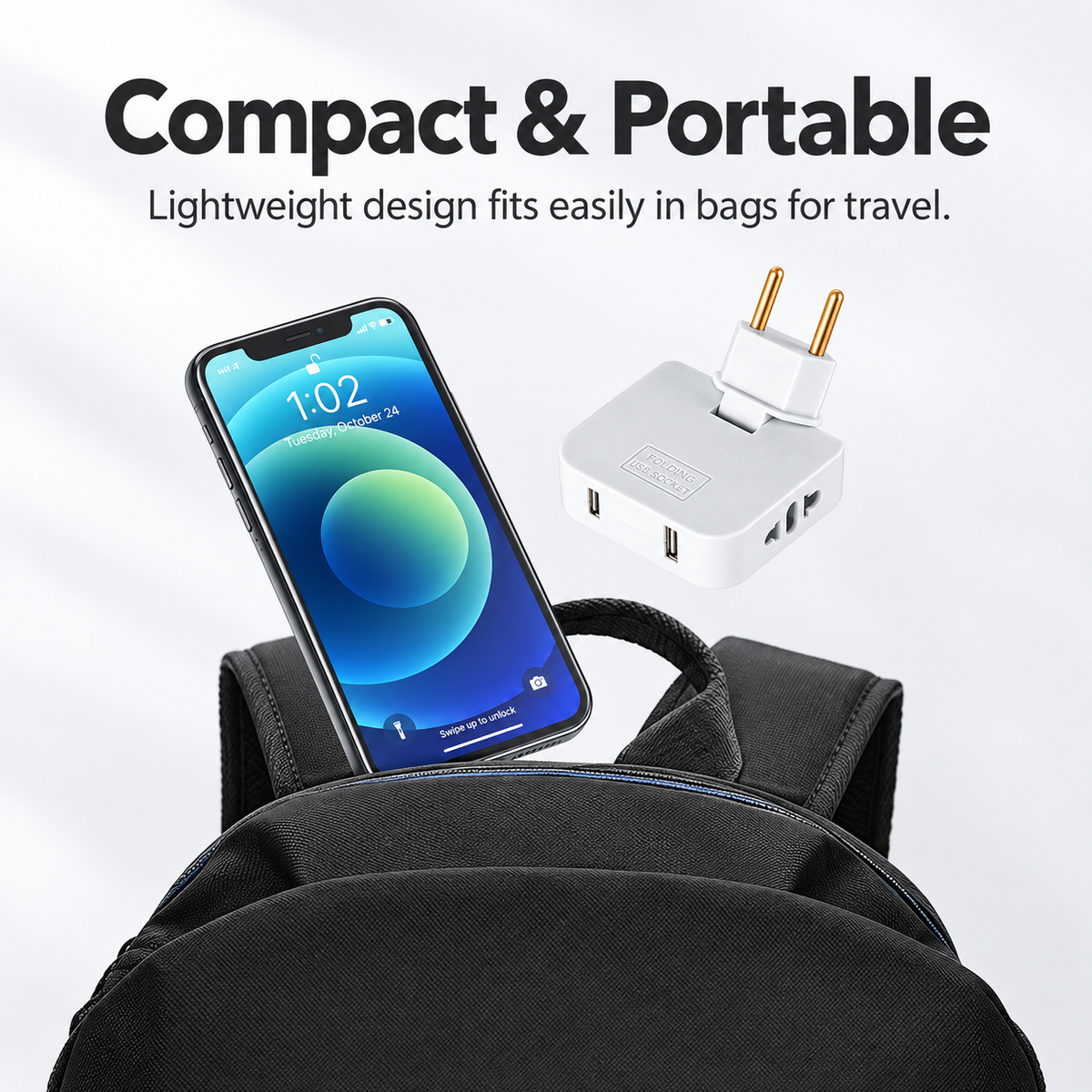 🔌3-in-1 foldable concealed socket - with USB port