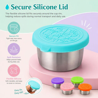 Stainless steel salad dressing takeaway container with Leakproof Silicone Lids（6Pcs）