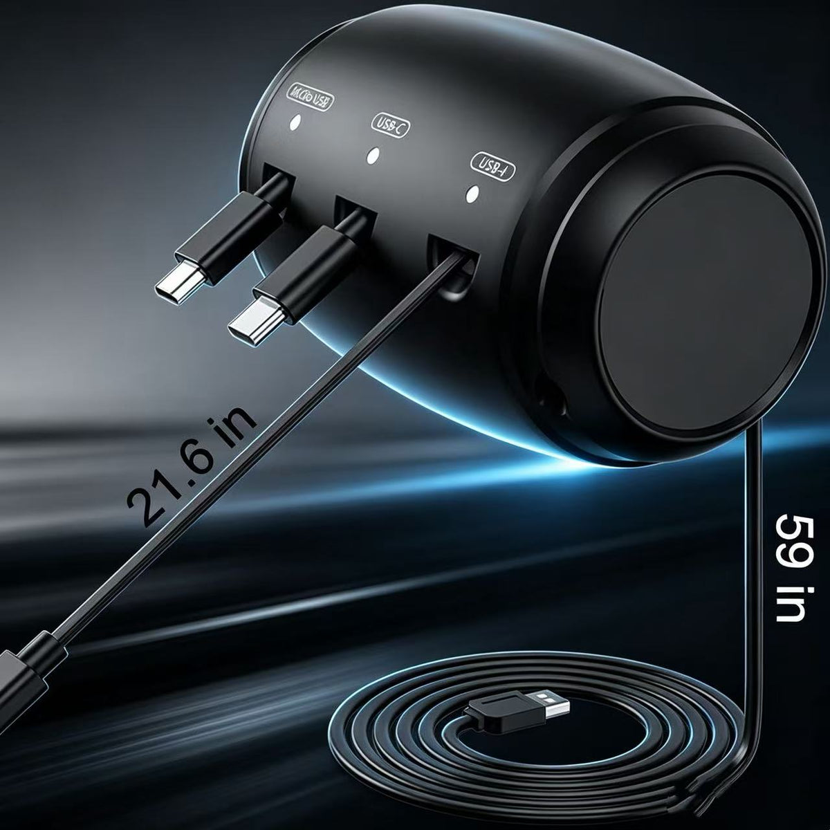 Car Charger 1-to-3 Retractable Cable Box
