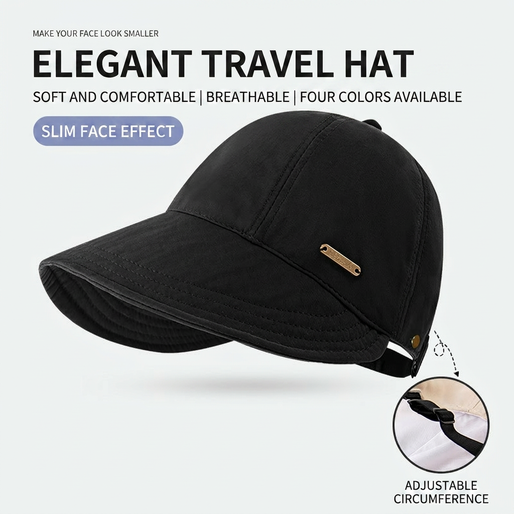 ☀️Face-covering sun hat, UV protection black rubber sun hat,