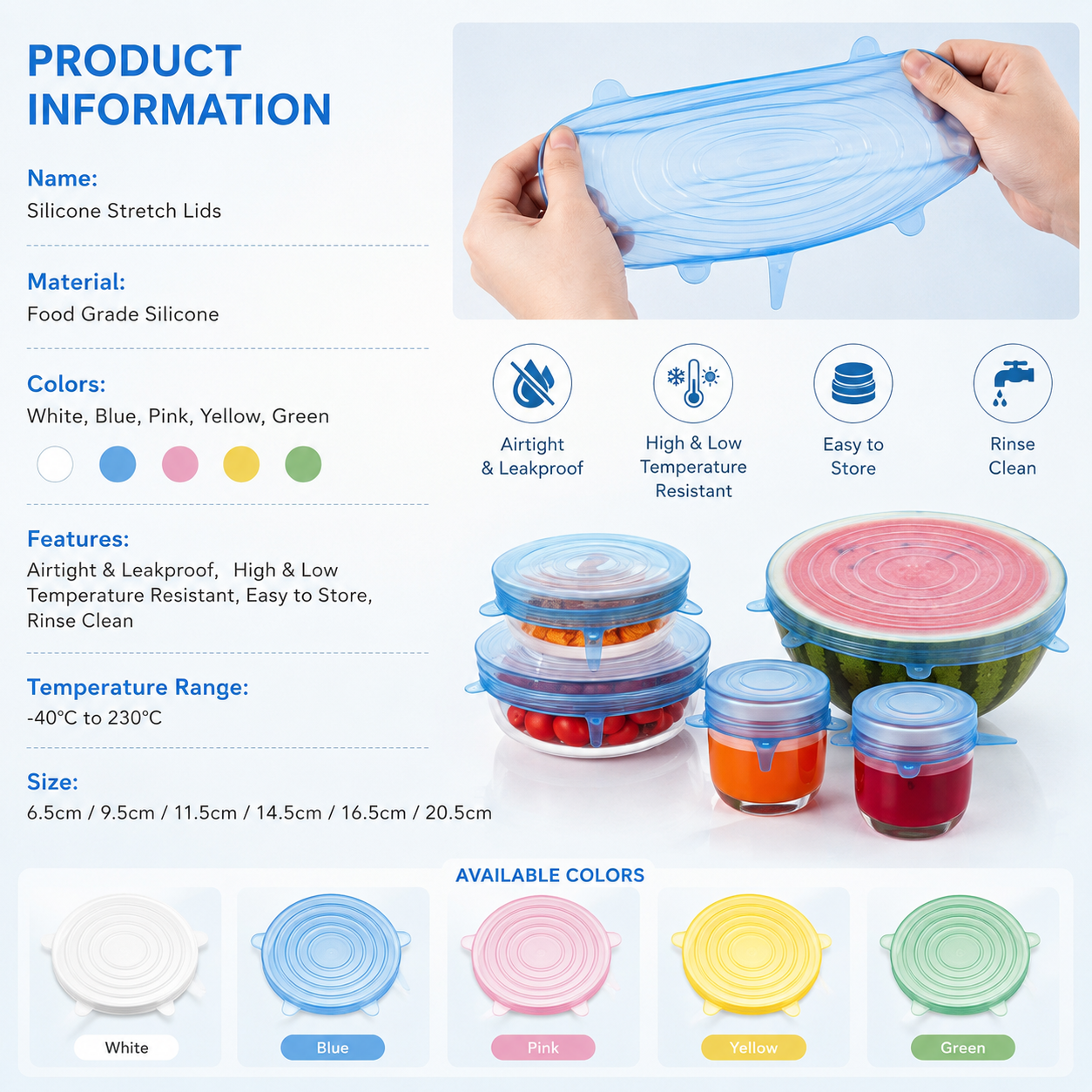 Multifunctional Silicone Food-Grade Smiley Face Lid 6Pcs