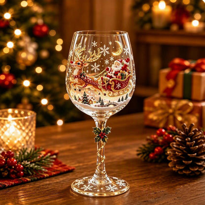 Christmas Art Glass Goblet