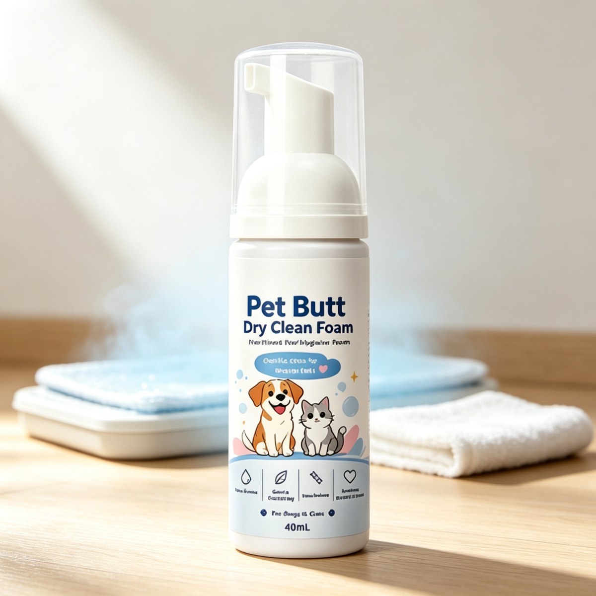 No-Rinse Pet Butt Dry Clean Foam for Dogs & Cats