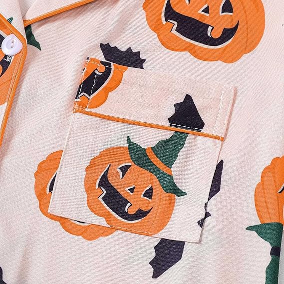 🎃👔Women's Halloween Printed Collar Short-Sleeved Shorts Pajama Set