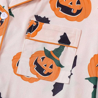 🎃👔Women's Halloween Printed Collar Short-Sleeved Shorts Pajama Set