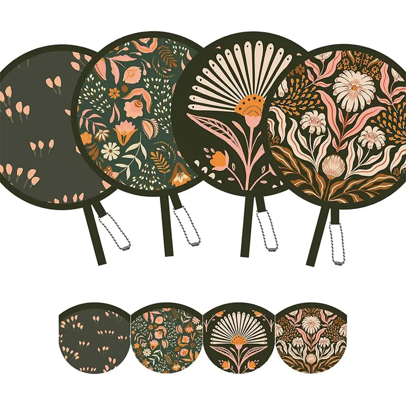 🌸4 Pack Boho Floral Folding Hand Held Round Fan