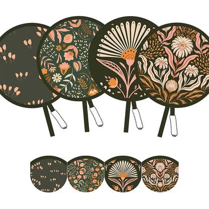 🌸4 Pack Boho Floral Folding Hand Held Round Fan