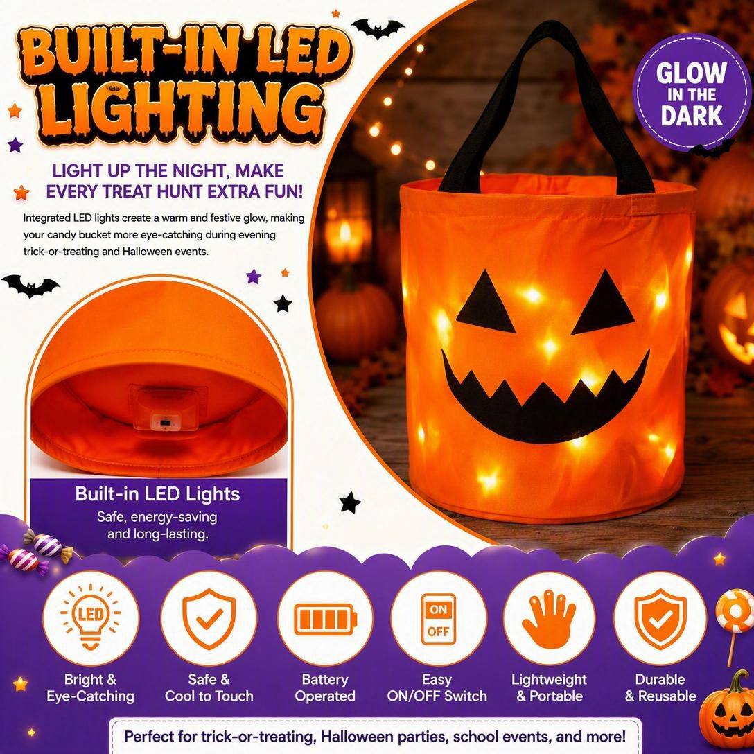 Halloween Candy Bucket with LED Lights