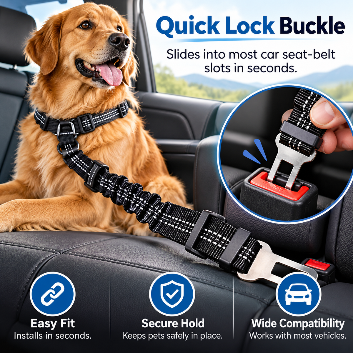 🧵Pet Car Seat Belt – High-Strength, Retractable, and Adjustable Harness