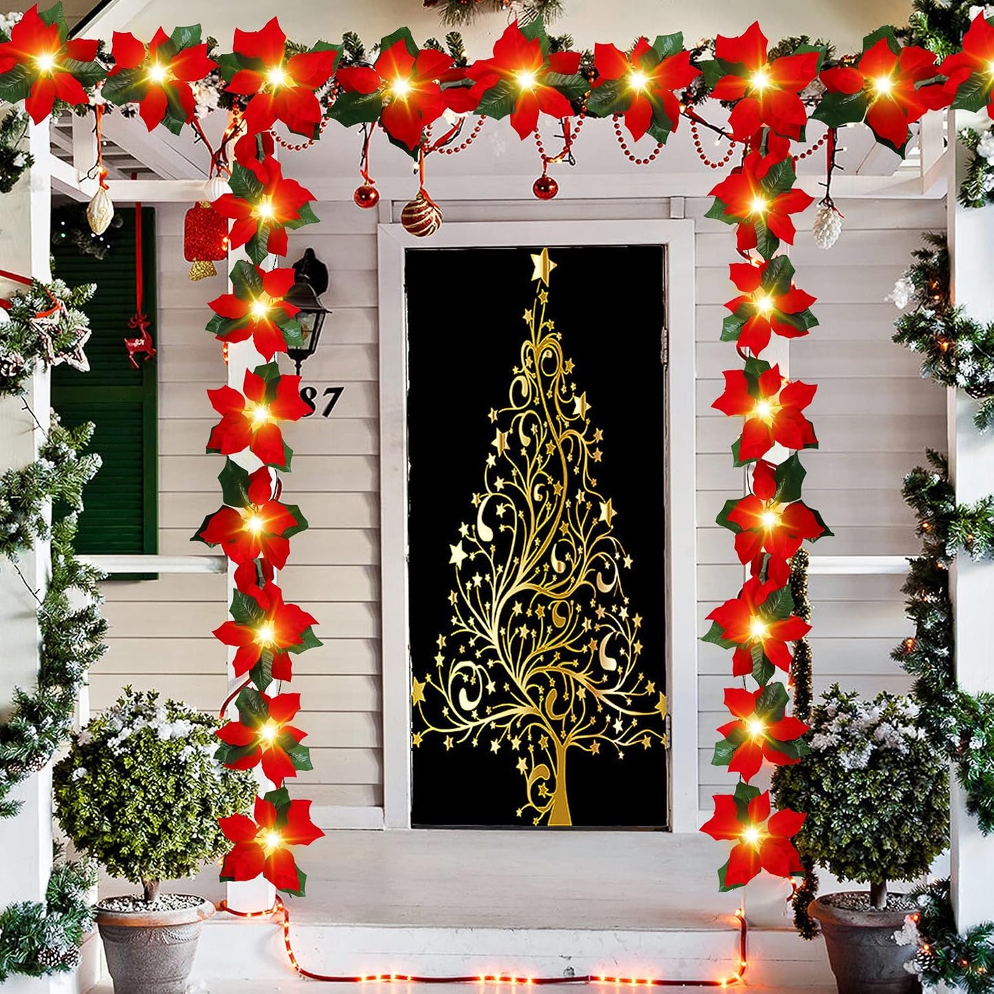 🌹LED Christmas Red and Poinsettia Wreath