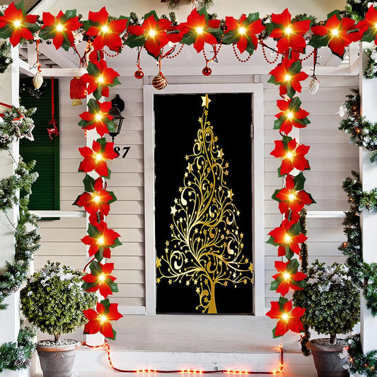 🌹LED Christmas Red and Poinsettia Wreath