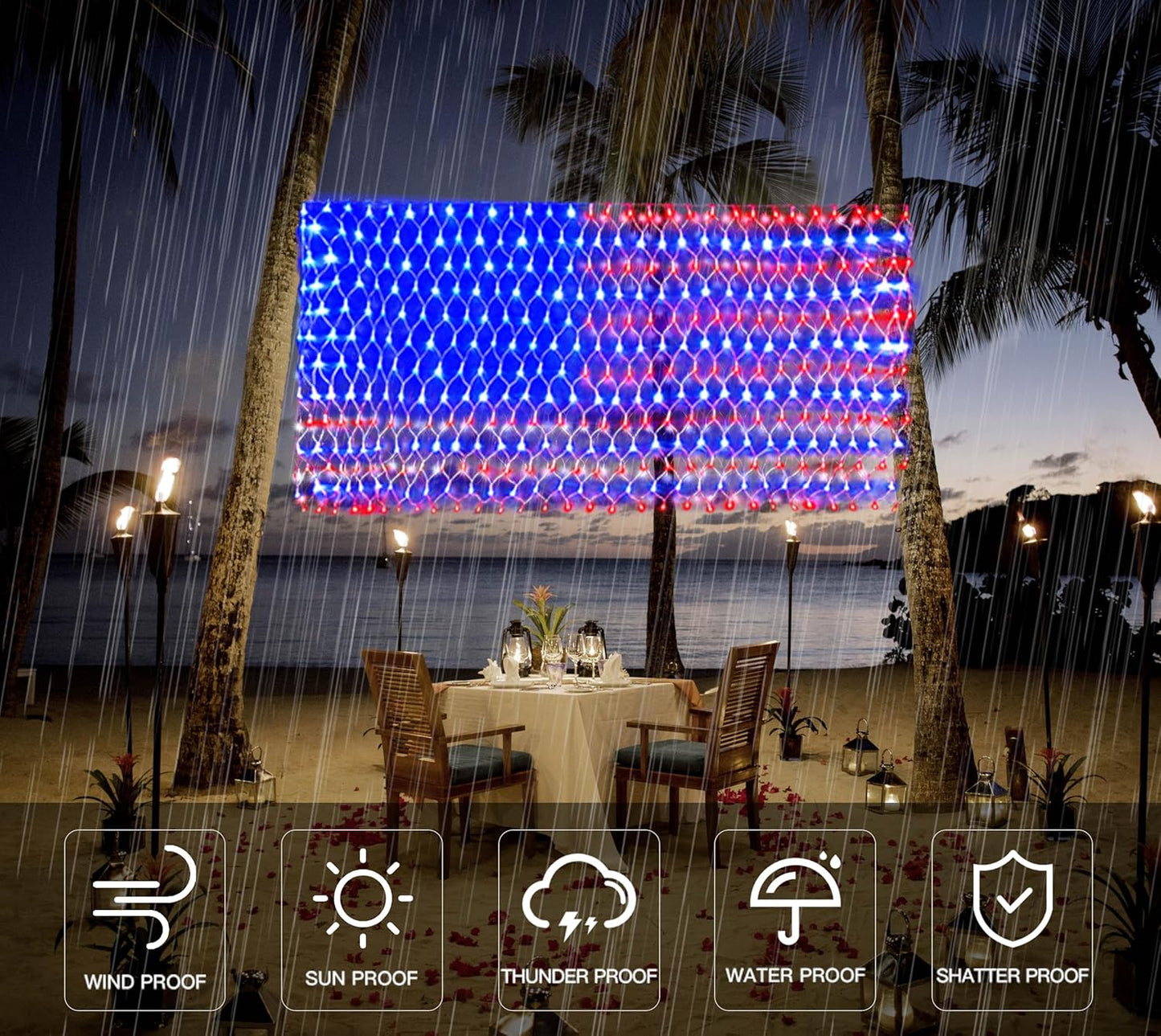 🇺🇸🎆Super Bright Solar-powered outdoor waterproof American flag mesh light
