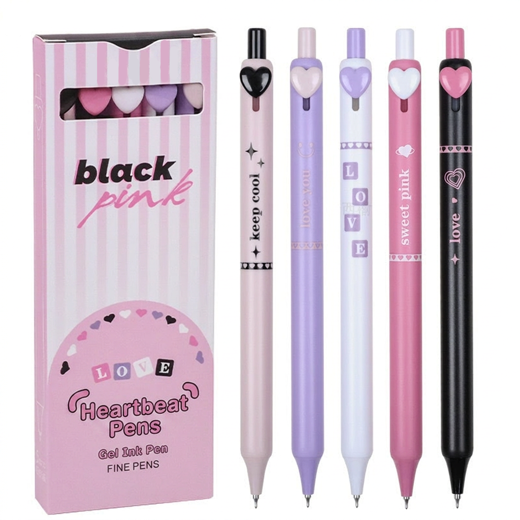 ✍️Fine-point black ink push-type gel pen