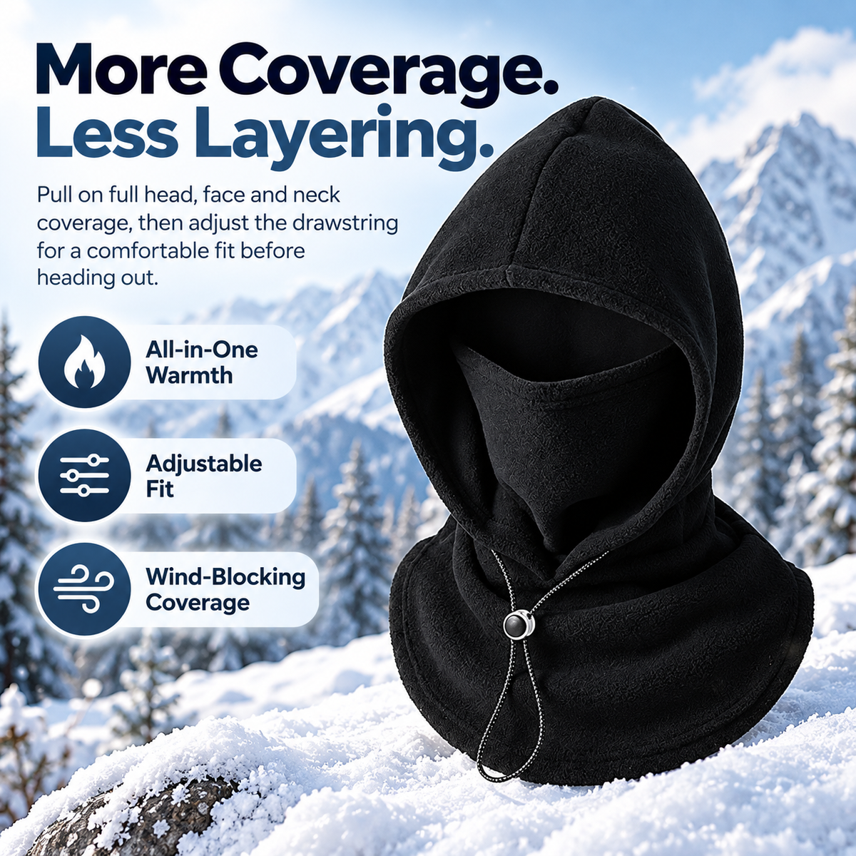One‑Piece Winter Full Head Face Neck Cover With Drawstring Adjustable