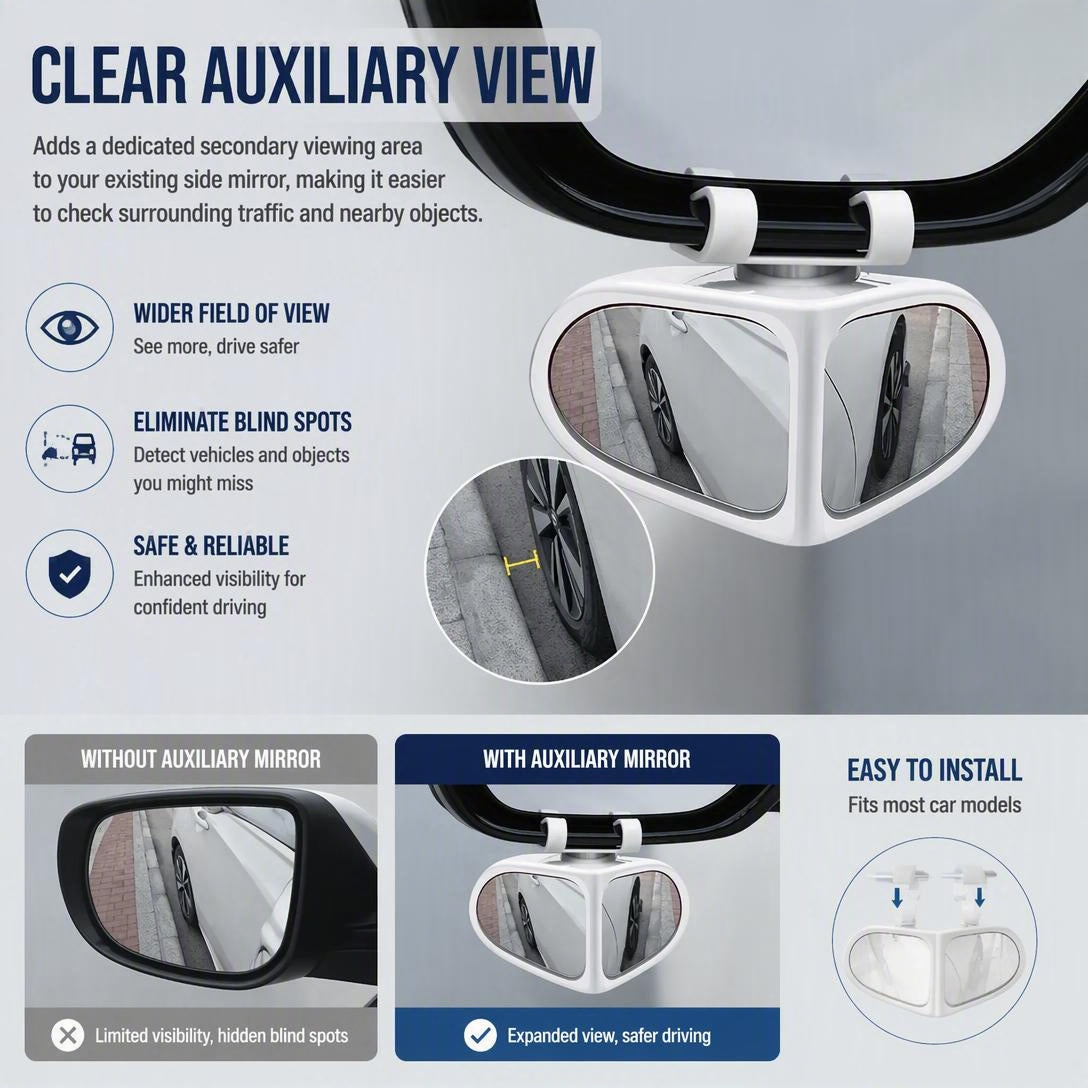 360° HD Car Rearview Mirror With Blind Spot Assist And Adjustable Small Round Mirror