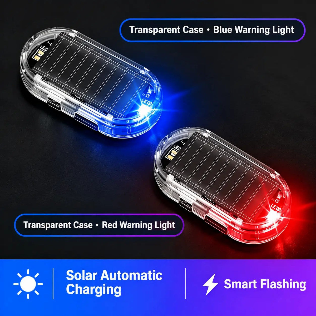 🚨 2-Pack Solar Powered Fake Car Alarm Light – Auto-Sensing LED Security Warning Light
