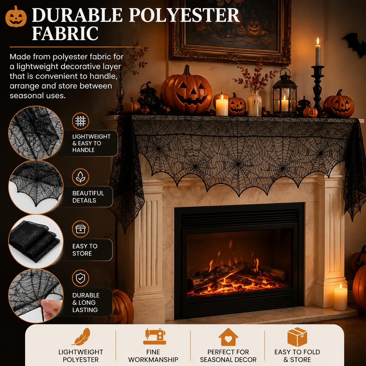 Halloween Lace Spiderweb Fireplace Decorative Towel