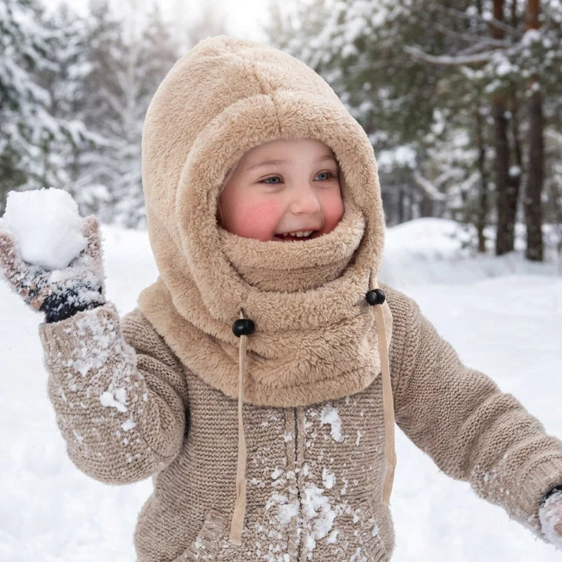 3-in-1 Kids' Winter Hood – Soft Fleece Hat, Face Cover & Neck Warmer❄️🧣