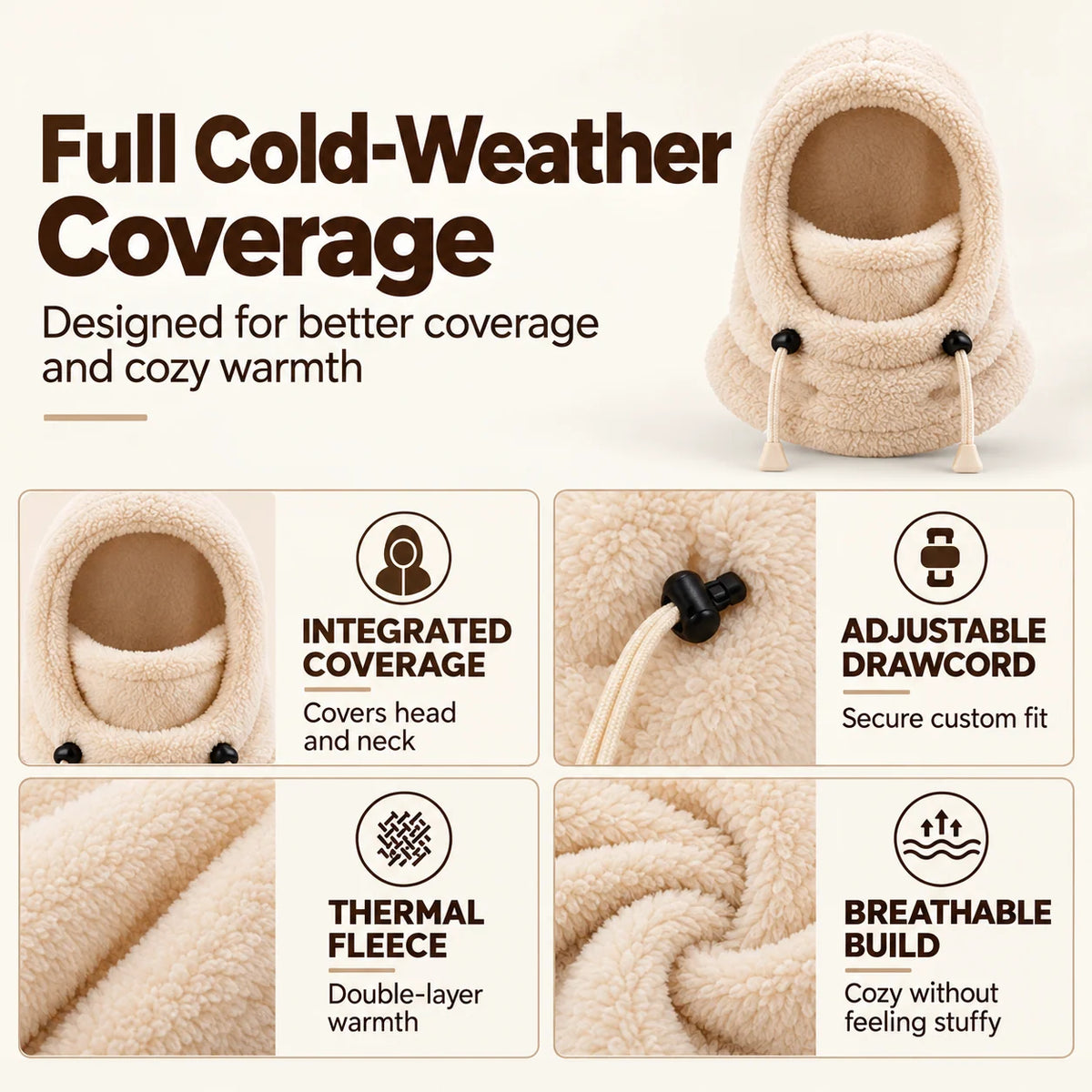 3-in-1 Kids' Winter Hood – Soft Fleece Hat, Face Cover & Neck Warmer❄️🧣