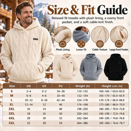✨Men's Warm Hooded Sweatshirt – Cable Knit Texture Pullover with Large Pocket, Loose Fit for Winter
