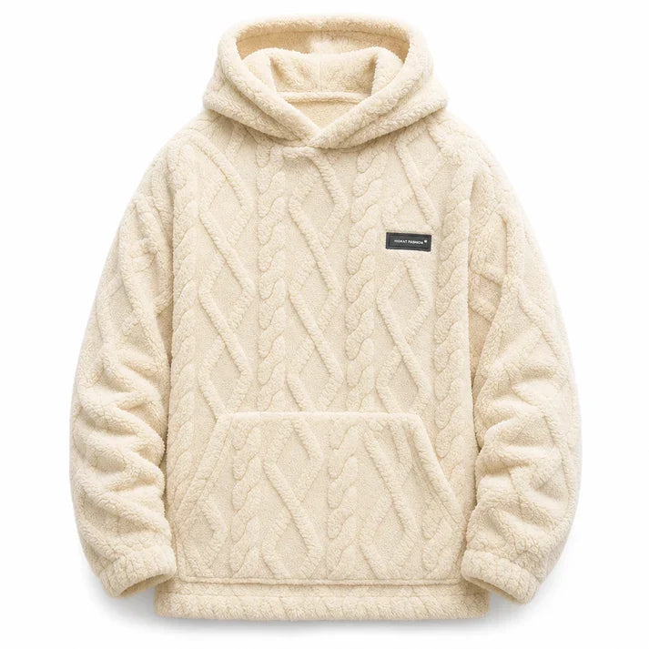 ✨Men's Warm Hooded Sweatshirt – Cable Knit Texture Pullover with Large Pocket, Loose Fit for Winter