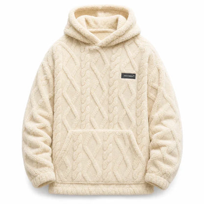 ✨Men's Warm Hooded Sweatshirt – Cable Knit Texture Pullover with Large Pocket, Loose Fit for Winter