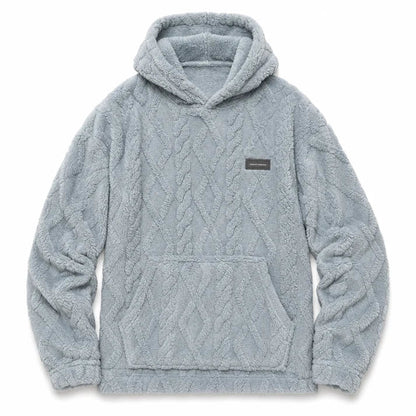 ✨Men's Warm Hooded Sweatshirt – Cable Knit Texture Pullover with Large Pocket, Loose Fit for Winter