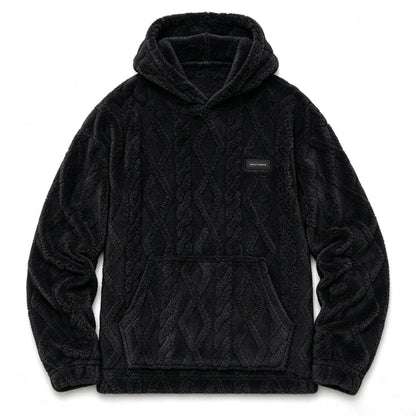 ✨Men's Warm Hooded Sweatshirt – Cable Knit Texture Pullover with Large Pocket, Loose Fit for Winter