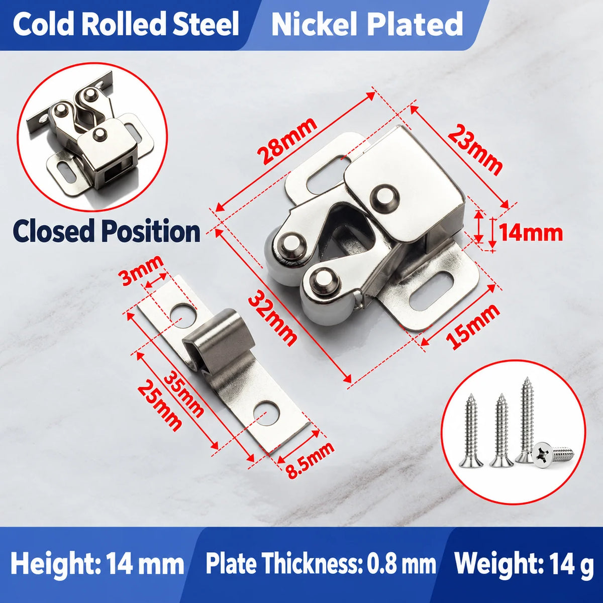 🔧 Spring-Loaded Cabinet Door Catch Latch – Durable Metal Design with 6 Stylish Finishes