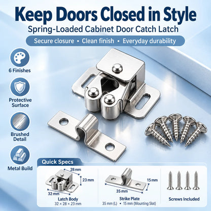 🔧 Spring-Loaded Cabinet Door Catch Latch – Durable Metal Design with 6 Stylish Finishes