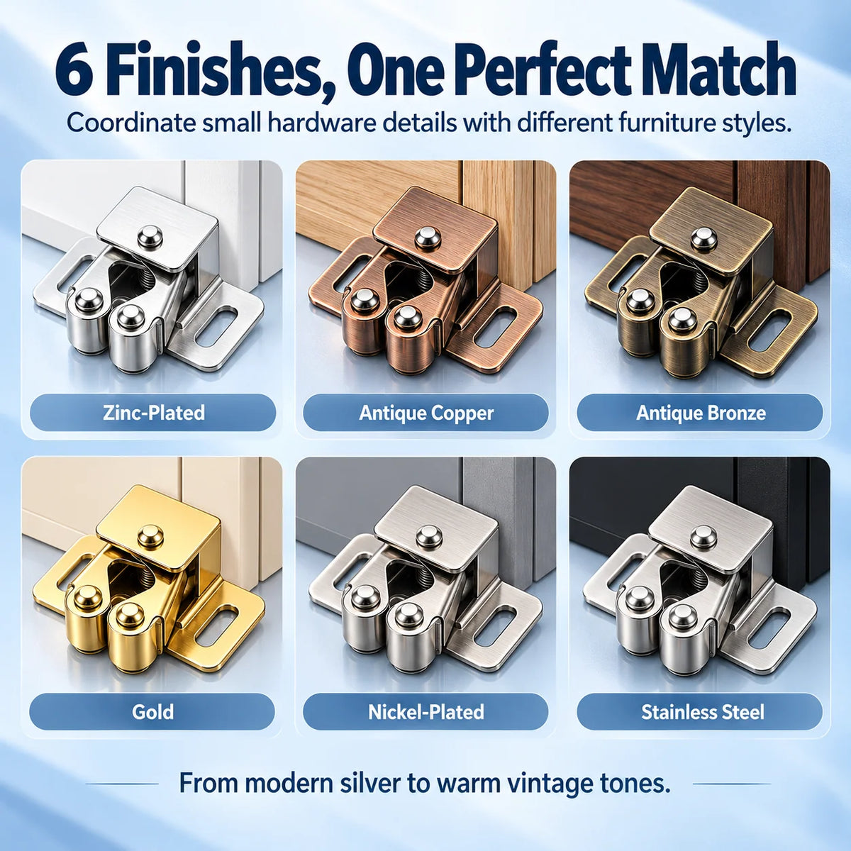 🔧 Spring-Loaded Cabinet Door Catch Latch – Durable Metal Design with 6 Stylish Finishes