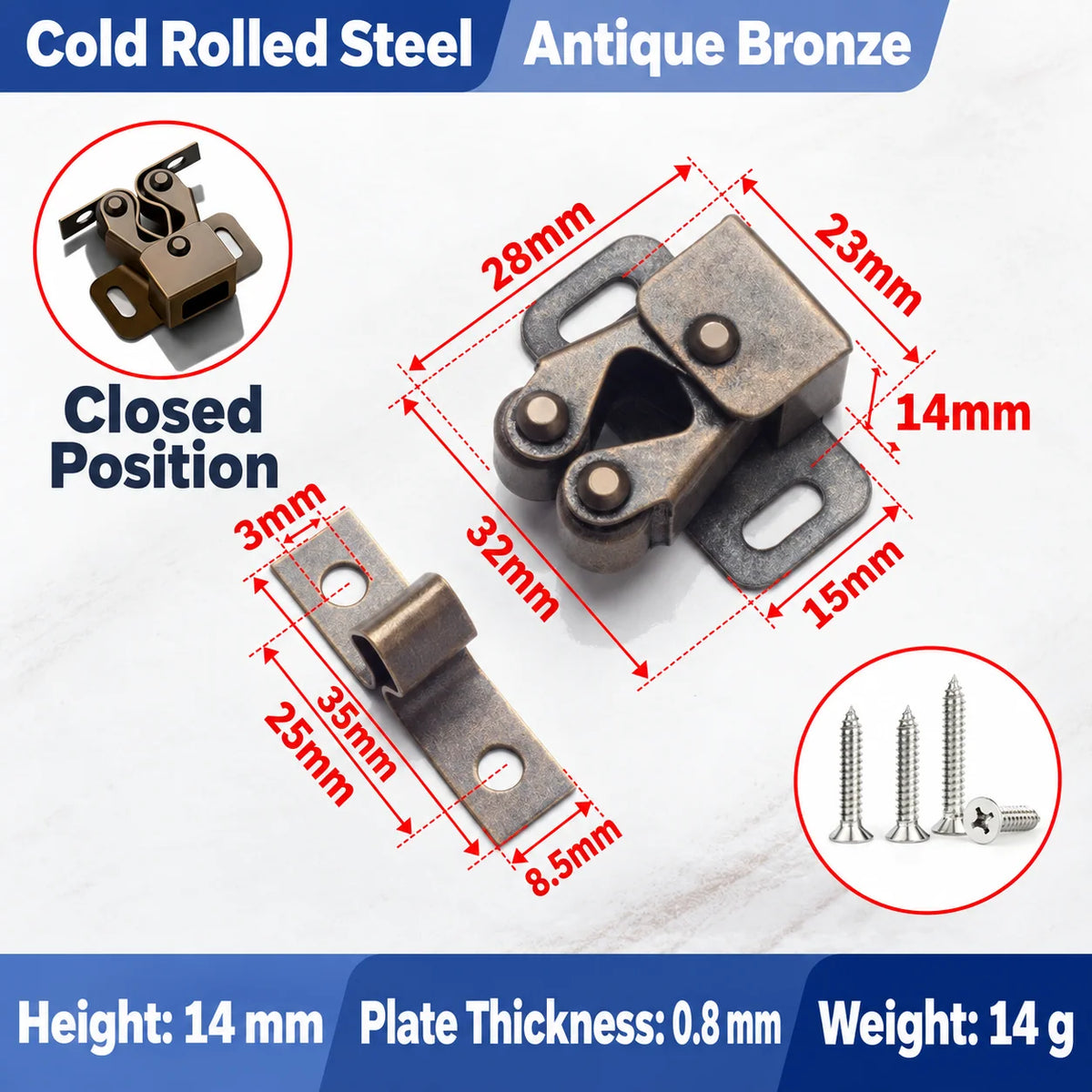 🔧 Spring-Loaded Cabinet Door Catch Latch – Durable Metal Design with 6 Stylish Finishes