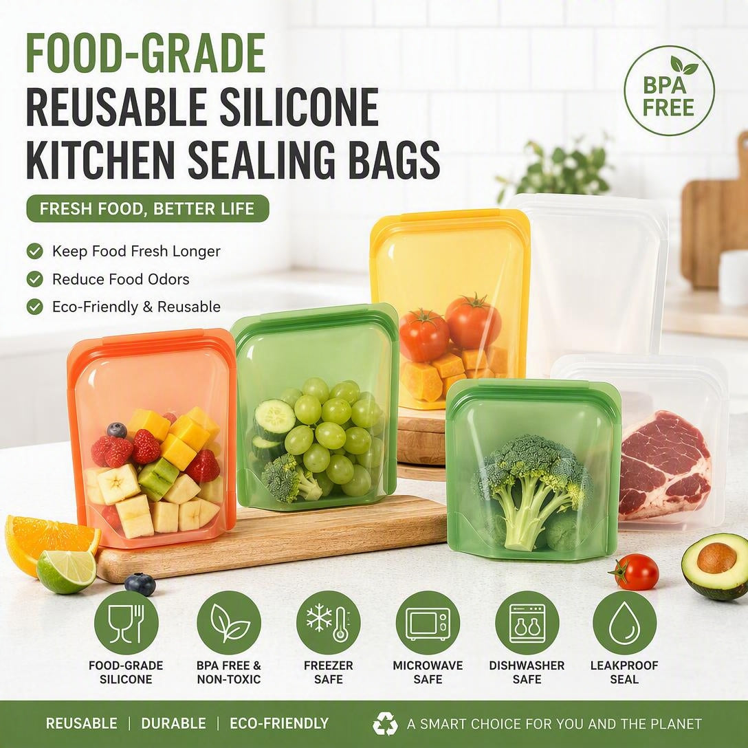 Food-Grade Reusable Silicone Kitchen Sealing Bags