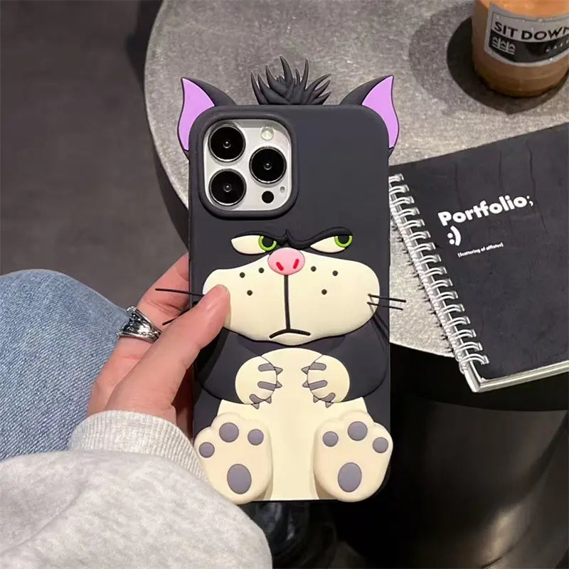 😼Cartoon Lucifer Cat Silicone Phone Case for Apple 17/16/15 Pro Max