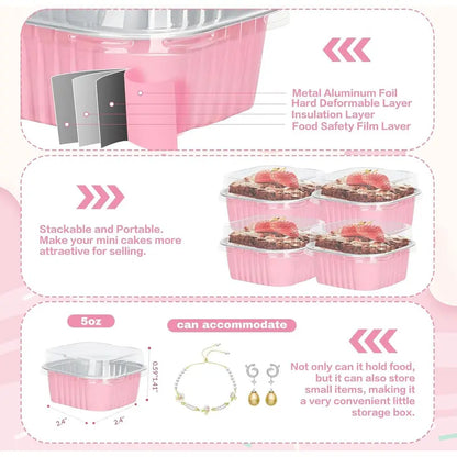 🎂💖 5oz Mini Aluminum Foil Bakeware Pans with Plastic Lids