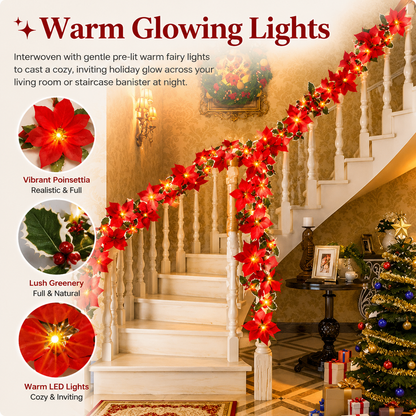 🌹LED Christmas Red and Poinsettia Wreath