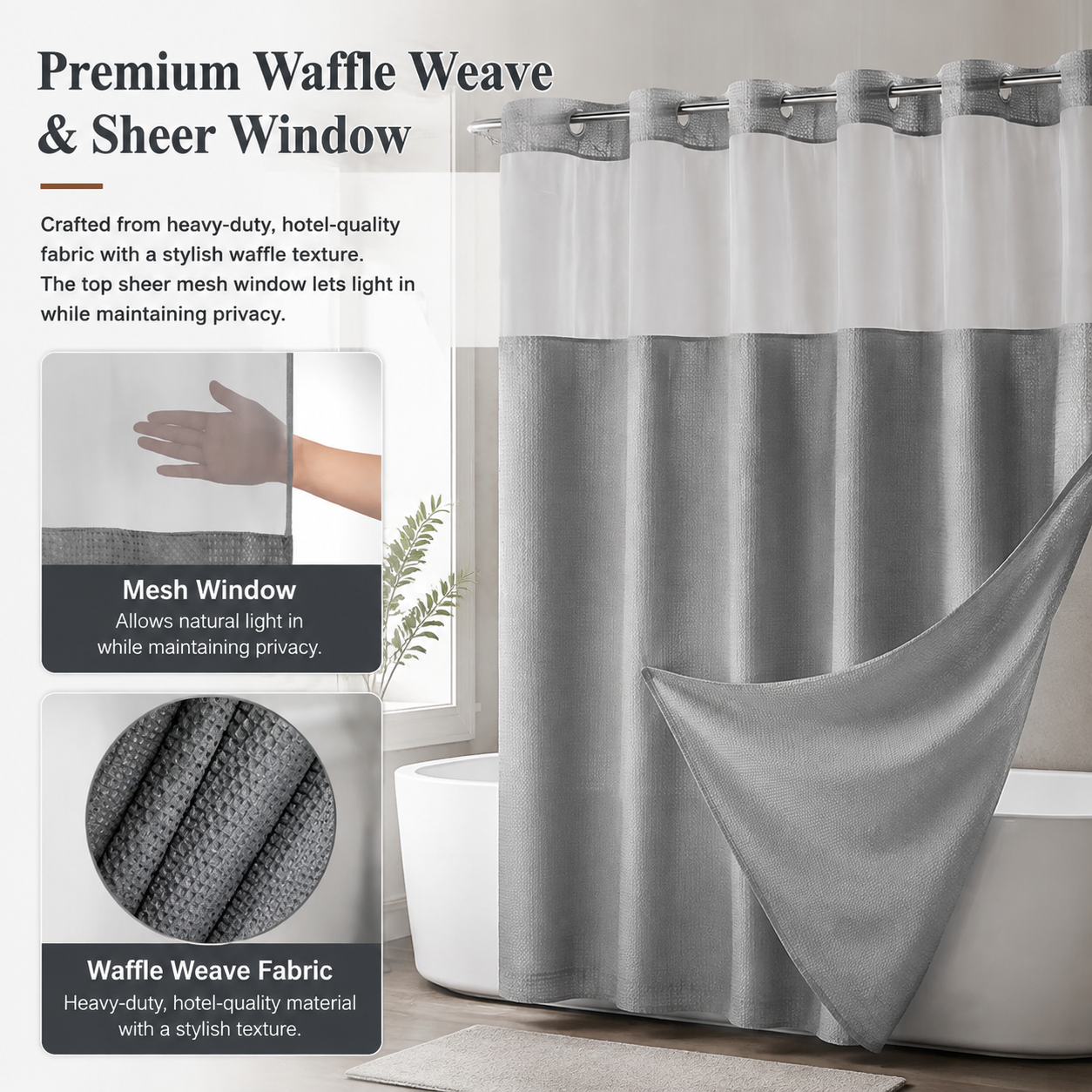 ✨Hookless Washable Waffle Weave Shower Curtain