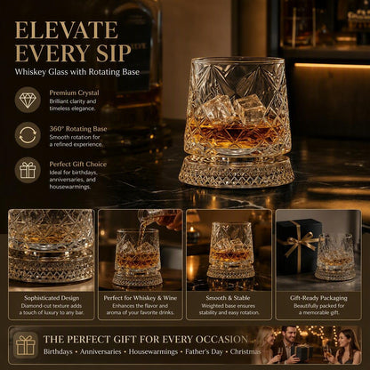 Diamond-Patterned Whisky Glass - Crystal Glass Rotating Cup
